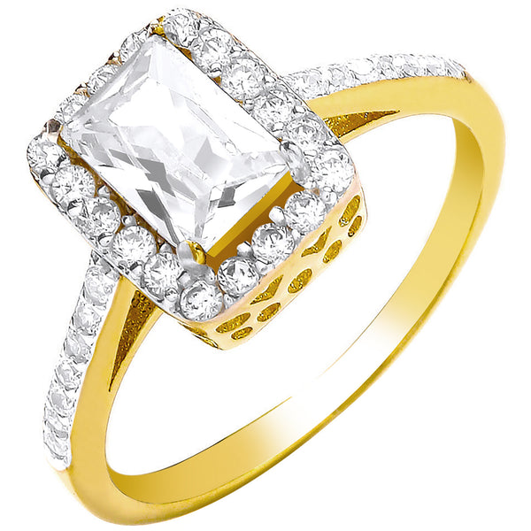 Yellow Gold Ladies Emerald Centre CZ Ring