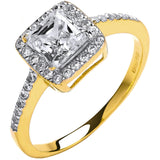Yellow Gold Ladies Princes Centre CZ Ring