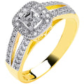 Yellow Gold Ladies Princess Centre Split Shank CZ Ring