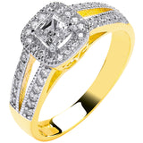 Yellow Gold Ladies Princess Centre Split Shank CZ Ring