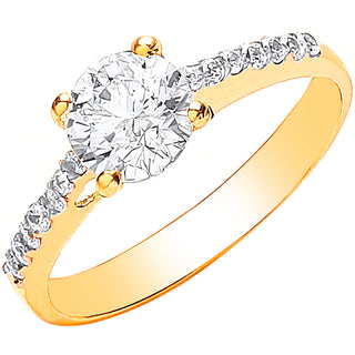 Yellow Gold Ladies Single Stone CZ Shoulder Engraved Heart Ring J