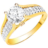 Yellow Gold Ladies Single Stone Two Row CZ Shoulder Ring