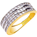 Yellow Gold Ladies Three Row CZ Ring