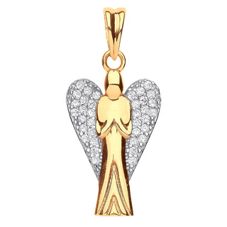 Yellow Gold Large CZ Angel Pendant