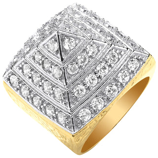 Yellow Gold Large CZ Pyramid Gents Ring
