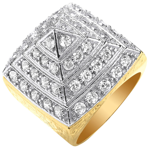 Yellow Gold Large CZ Pyramid Gents Ring