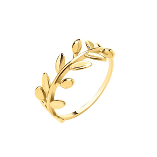 Yellow Gold Leaf With Olives Ladies Ring