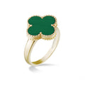 Yellow Gold Malachite Clover Ladies Ring 2.3g