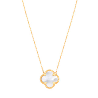 Yellow Gold Mop Four Leaf Clover Pendant Chain 18
