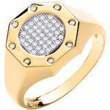 Yellow Gold Octagon Top Fashion CZ Gents Ring