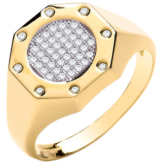Yellow Gold Octagon Top Fashion CZ Gents Ring