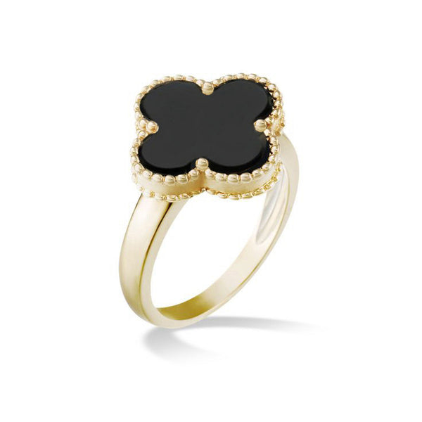 Yellow Gold Onyx Clover Ladies Ring K