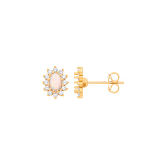 Yellow Gold Opal Oval Stud Earrings