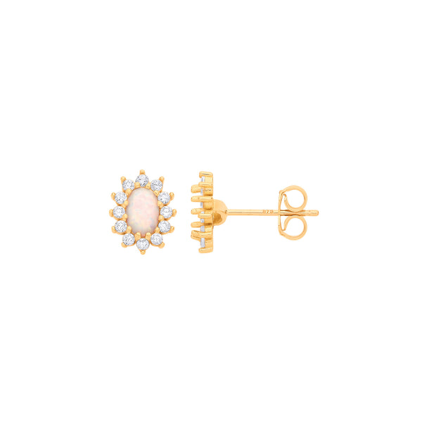 Yellow Gold Opal Oval Stud Earrings