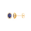 Yellow Gold Oval Blue CZ Stud Earrings