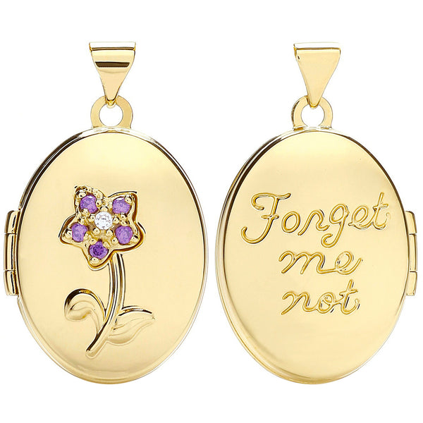 Yellow Gold Oval Double Sided Locket With Purple CZ