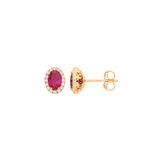 Yellow Gold Oval Ruby Red CZ Stud Earrings