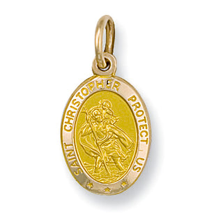 Yellow Gold Oval Saint Christopher Protect Us Pendant 1.6g