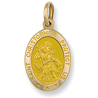 Yellow Gold Oval Saint Christopher Protect Us Pendant 3g
