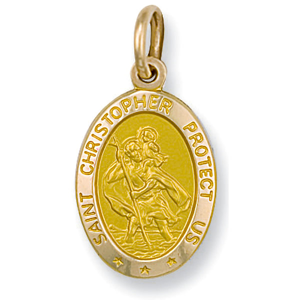 Yellow Gold Oval Saint Christopher Protect Us Pendant 3g