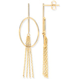 Yellow Gold Oval Tube Tassel Drop Earrings