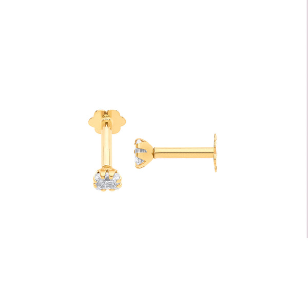 Yellow Gold P/c CZ Earrings Cartilage Stud