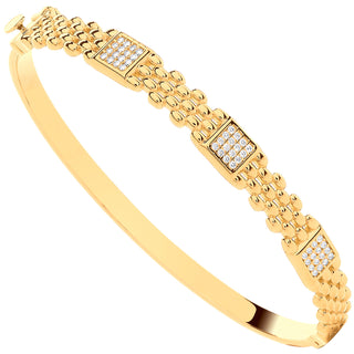 Yellow Gold Panther Link CZ Ladies Bangle