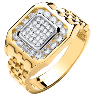 Yellow Gold Panther Link & CZ's Gents Ring