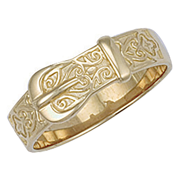 Yellow Gold Patterned Buckle Ring 4g