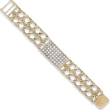 Yellow Gold Plain & Bark Casted Curb Baby CZ Id Bracelet