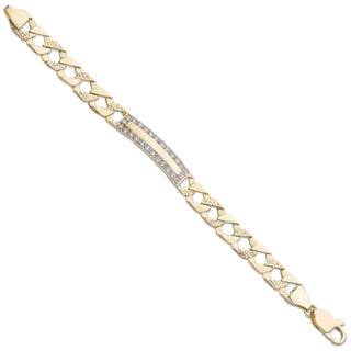 Yellow Gold Plain & Bark Casted Curb Baby Id Bracelet 9g
