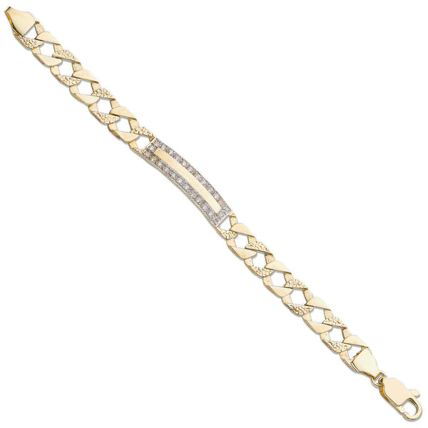 Yellow Gold Plain & Bark Casted Curb Baby Id Bracelet 9g