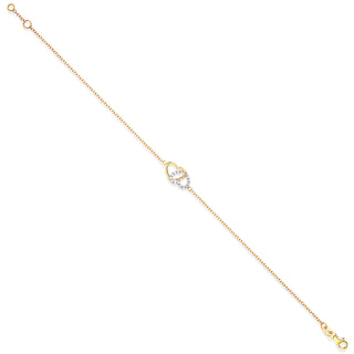 Yellow Gold Plain & CZ Hearts Ladies Bracelet