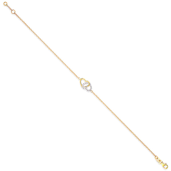 Yellow Gold Plain & CZ Hearts Ladies Bracelet