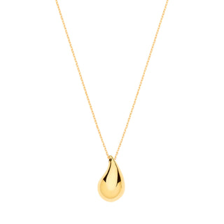 Yellow Gold Puffed Teardrop Pendant Chain 18