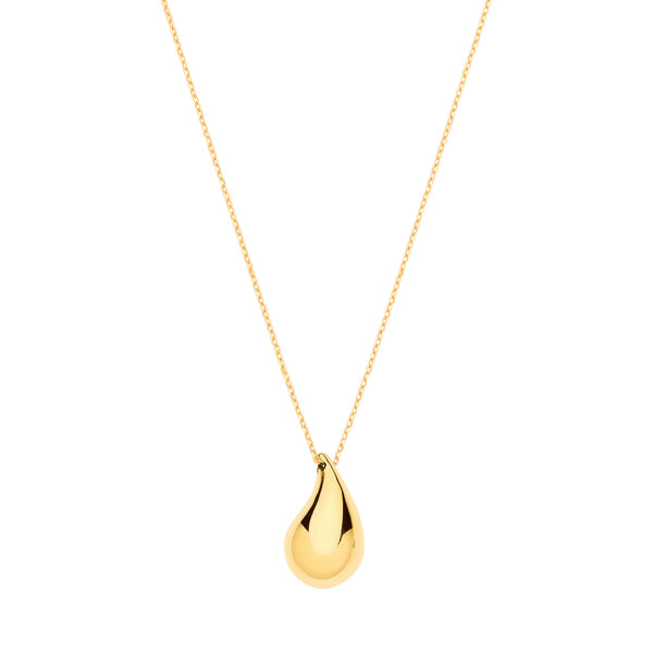 Yellow Gold Puffed Teardrop Pendant Chain
