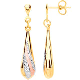 Yellow Gold, Rg Satin Finish, Wg Ribbed Drop Earrings