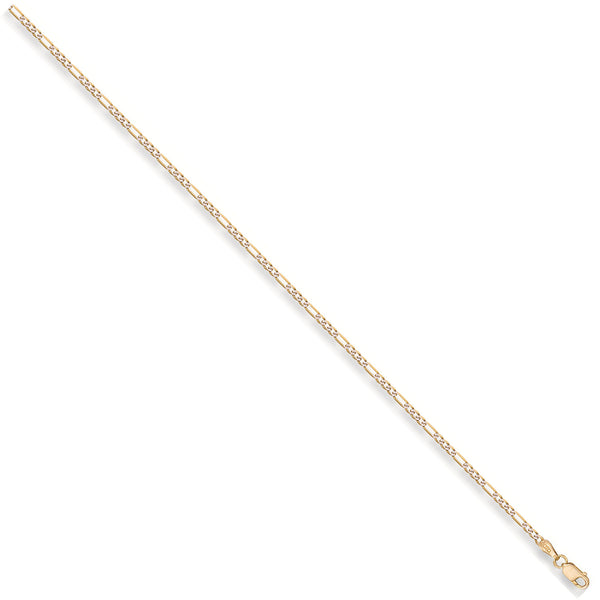 Yellow Gold Rhodium Plated 2.5mm Figaro Chain