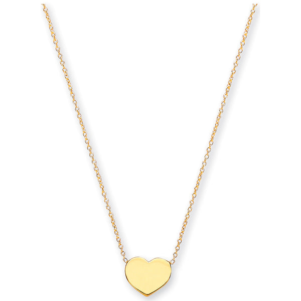Yellow Gold Rolo Chain With Heart, 18" Necklace