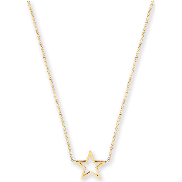 Yellow Gold Rolo Chain With Star Adjustable From 18" To 16"/17