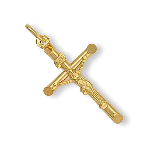Yellow Gold Round Tube Crucifix 1.6g