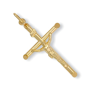 Yellow Gold Round Tube Crucifix 2.1g