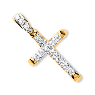 Yellow Gold Round Tubed CZ Cross 3.8g