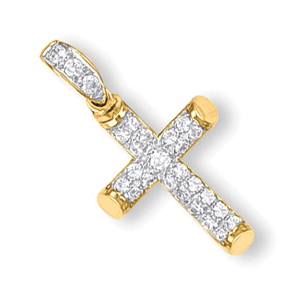 Yellow Gold Round Tubed CZ Cross 3g