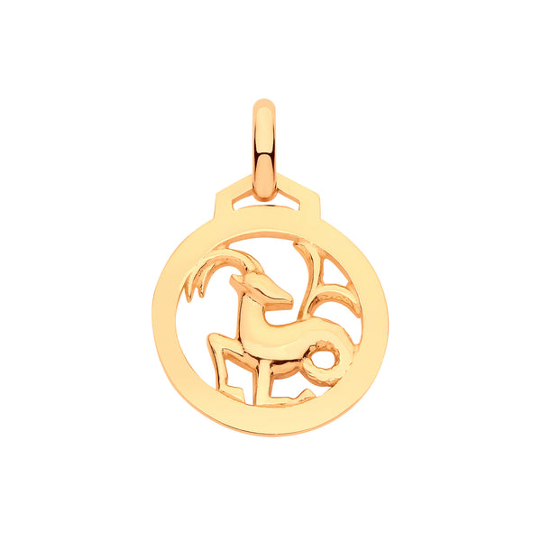 Yellow Gold Round Zodiac Pendant Capricorn