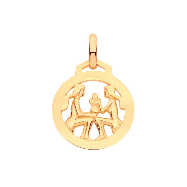 Yellow Gold Round Zodiac Pendant Gemini