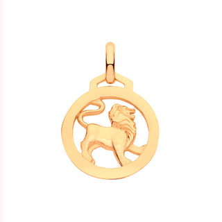 Yellow Gold Round Zodiac Pendant Leo