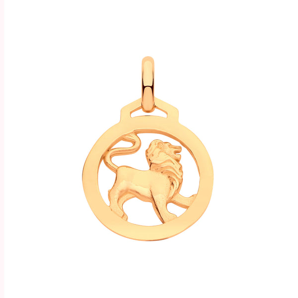 Yellow Gold Round Zodiac Pendant Leo