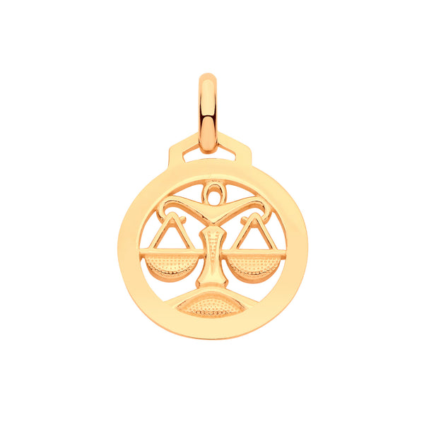 Yellow Gold Round Zodiac Pendant Libra
