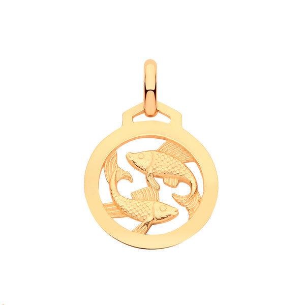 Yellow Gold Round Zodiac Pendant Pisces